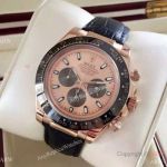 Fake Rolex Daytona Watch Black Leather band Rose Gold_th.jpg